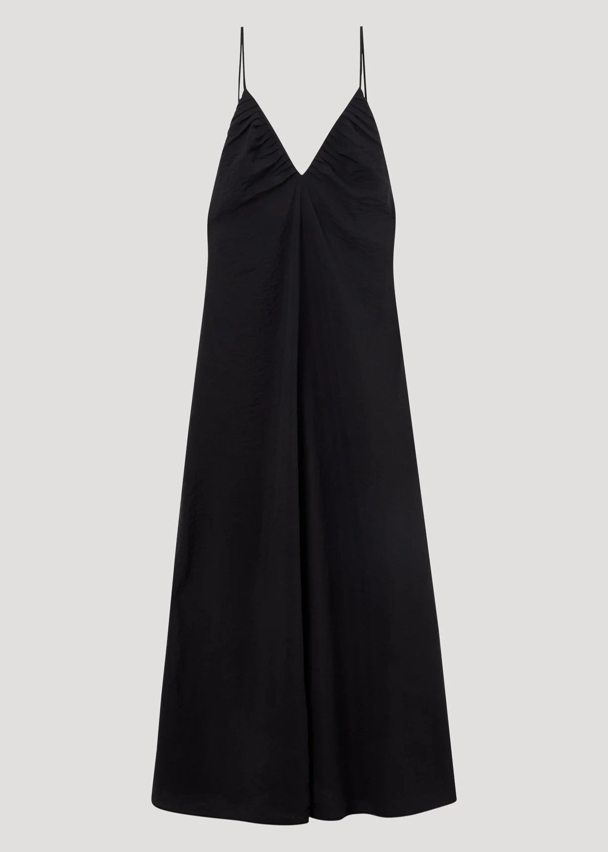 RÓHE HAMMERED SILK V-NECK STRAP DRESS - BLACK