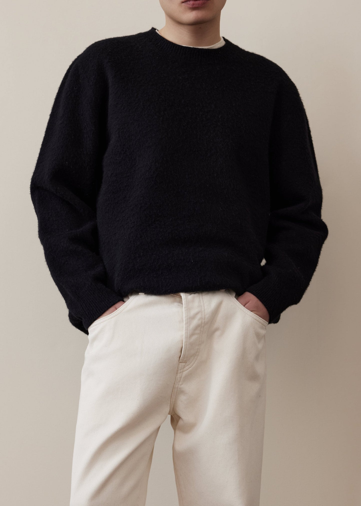 RÓHE MEN KNITTED BOILED WOOL CREWNECK - BLACK