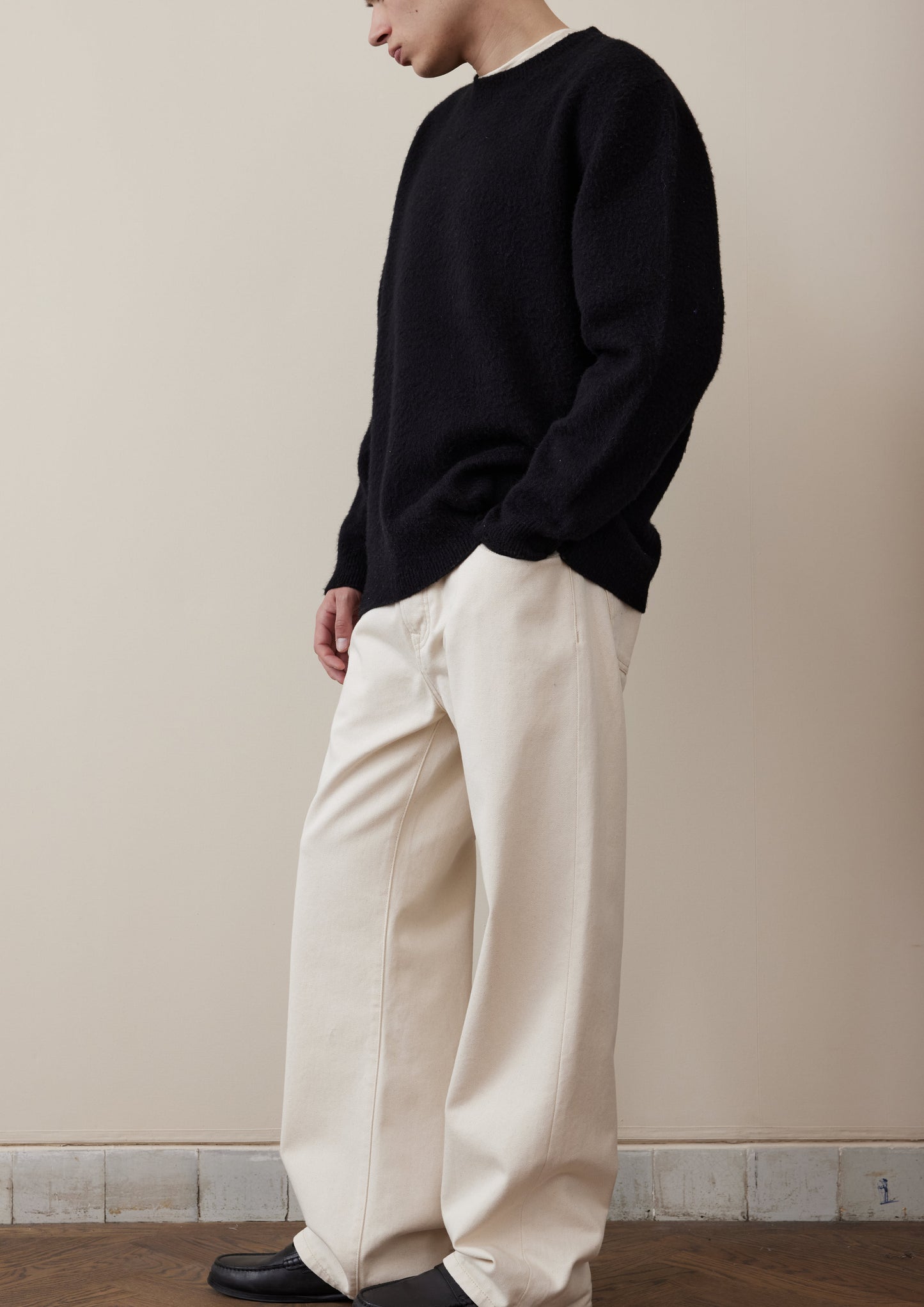 RÓHE MEN KNITTED BOILED WOOL CREWNECK - BLACK