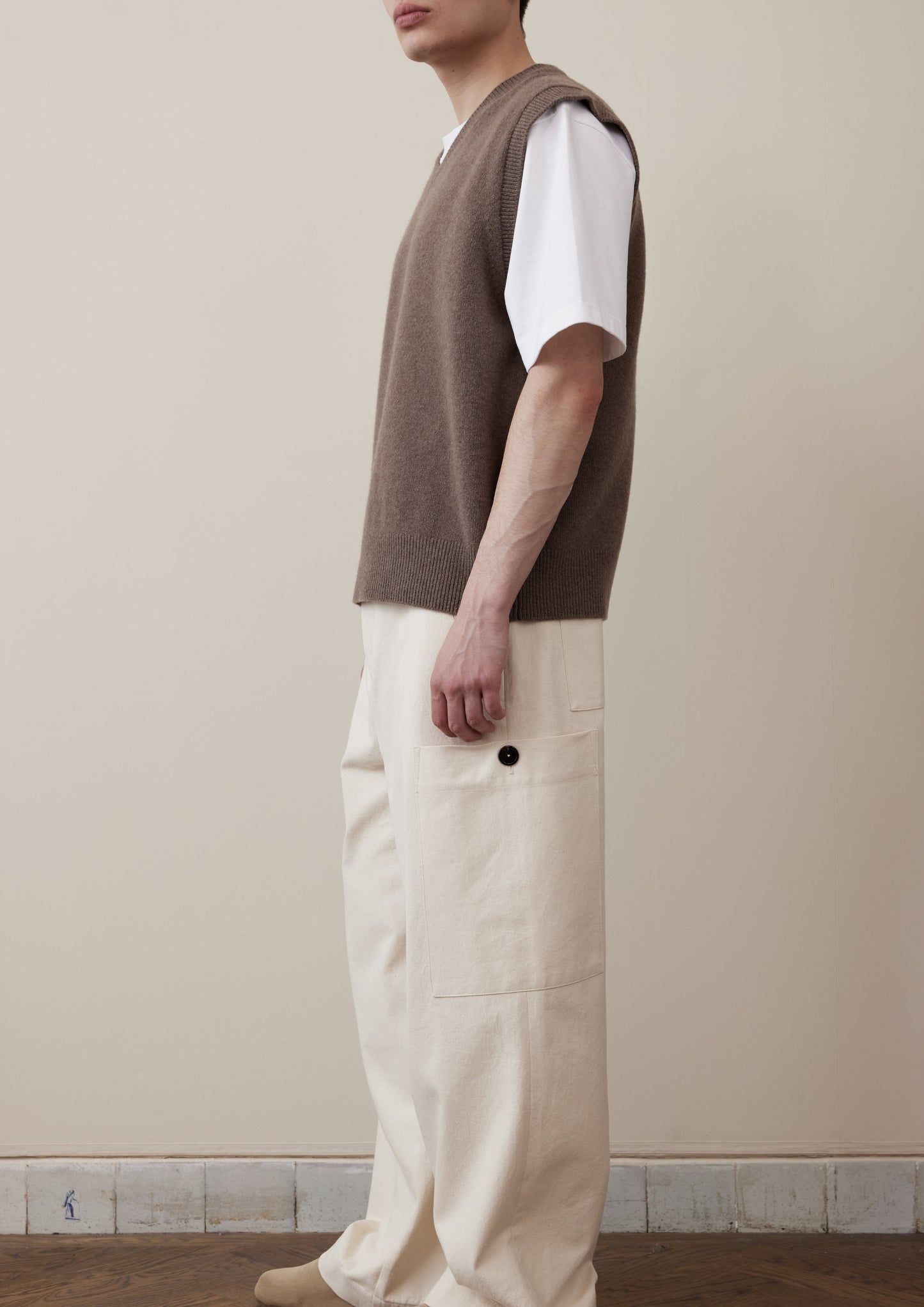 RÓHE MEN KNITTED BOILED WOOL GILET - TAUPE MELANGE