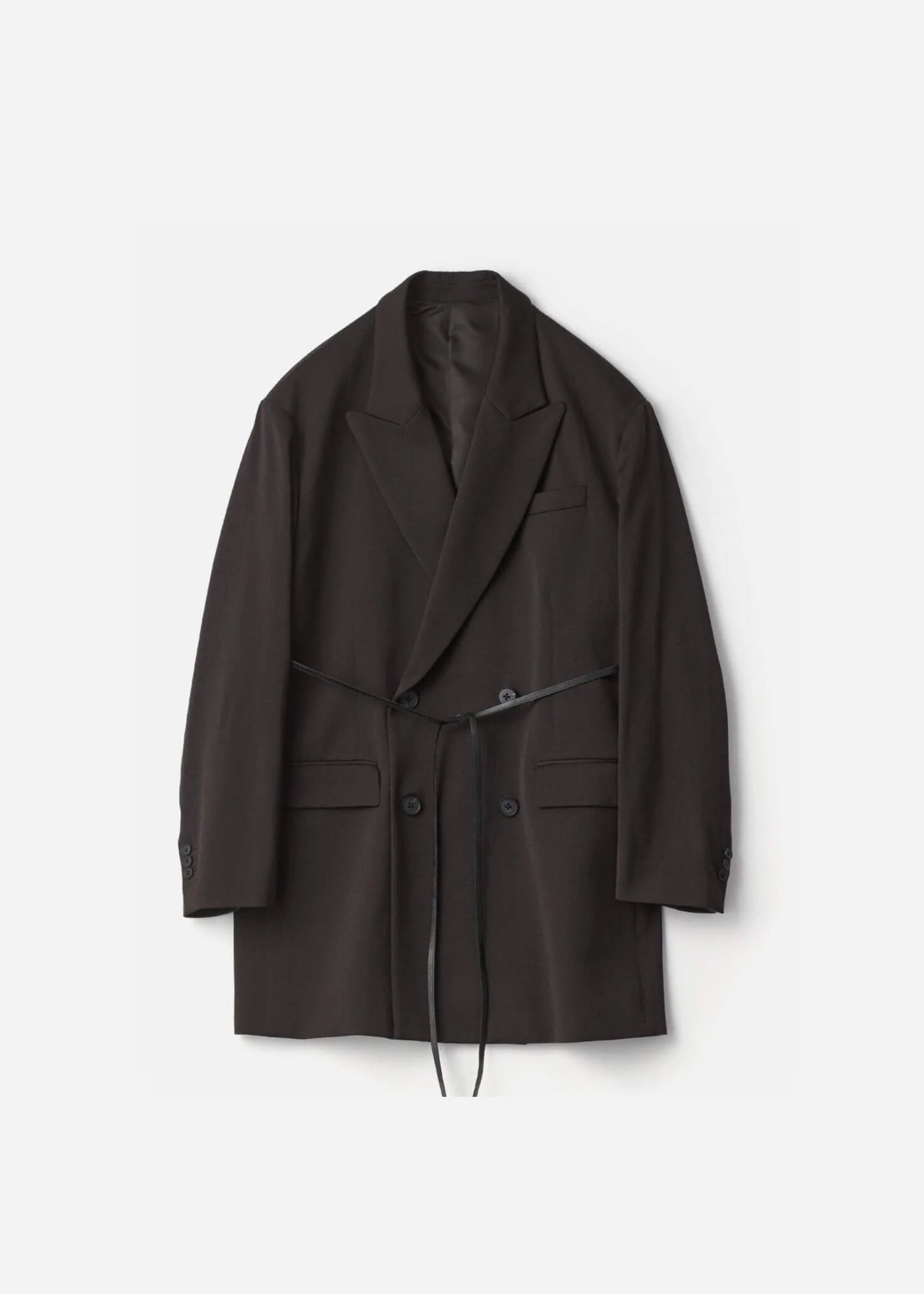 SSSTEIN SATIN PEAK LAPEL SHORT COAT - DARK BROWN