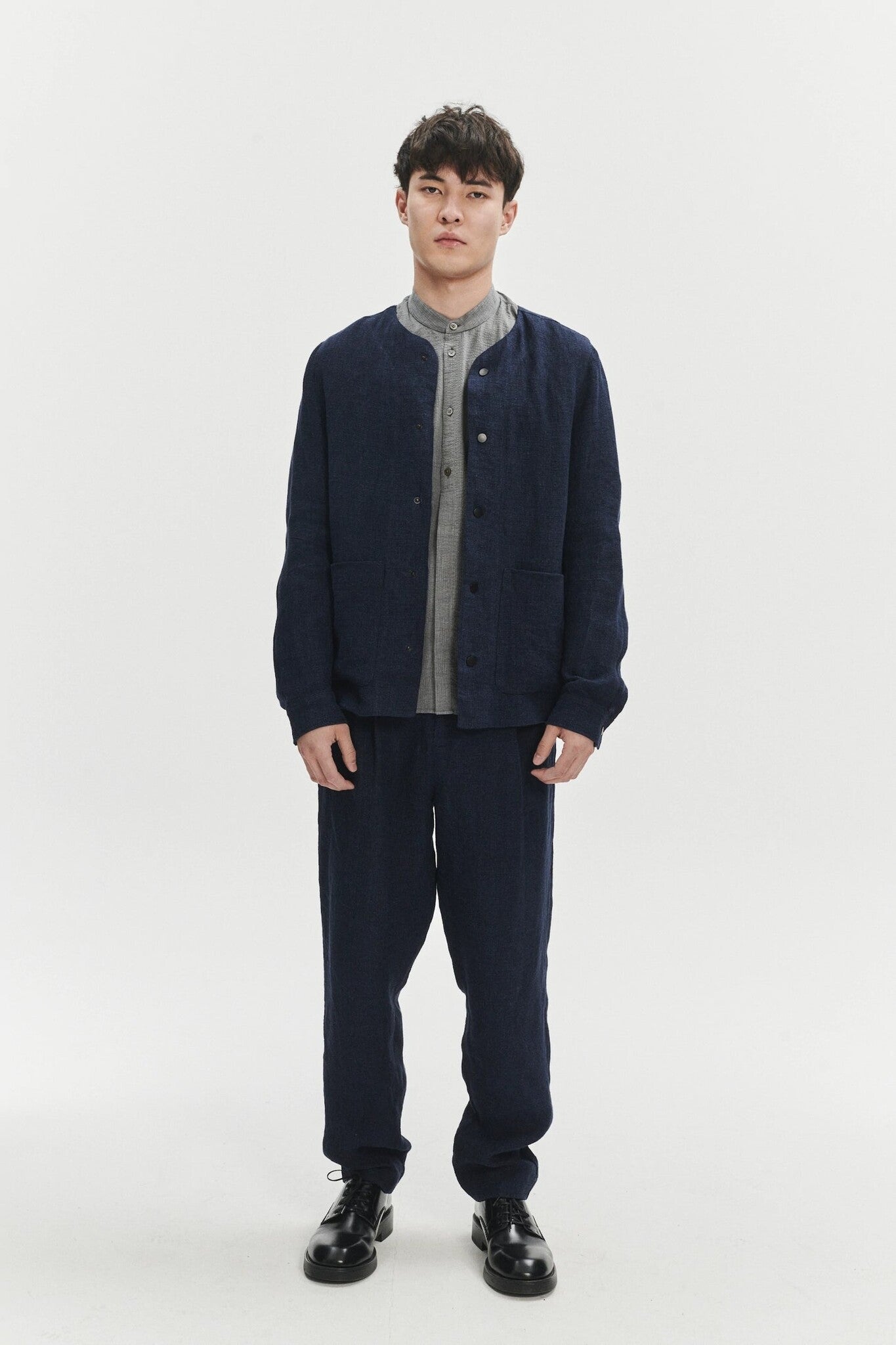 DELIKATESSEN GENUINE TROUSERS - NAVY SEERSUCKER