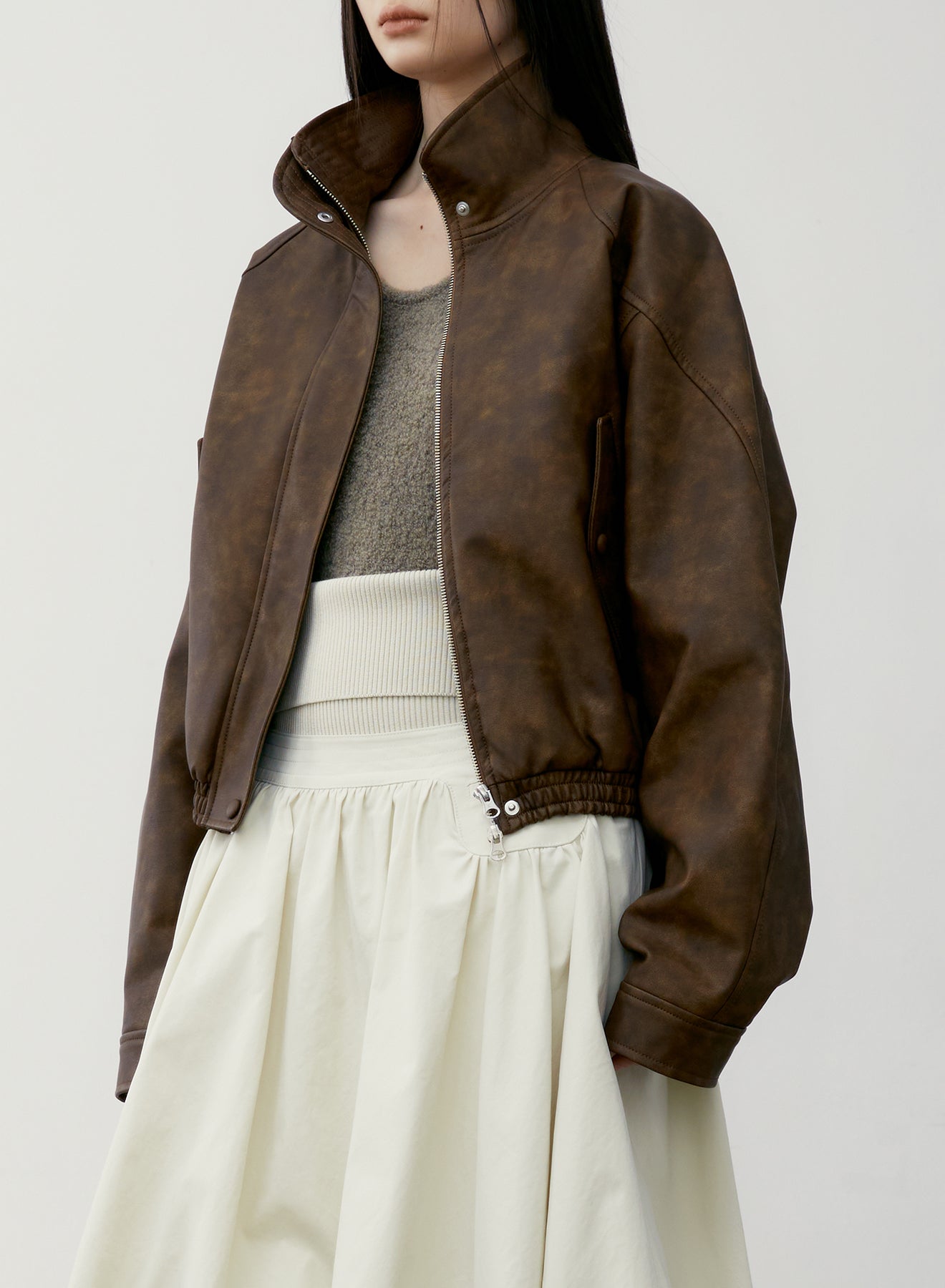 LOW CLASSIC PIGMENT WASHED LEATHER SHORT JACKET - BROWN