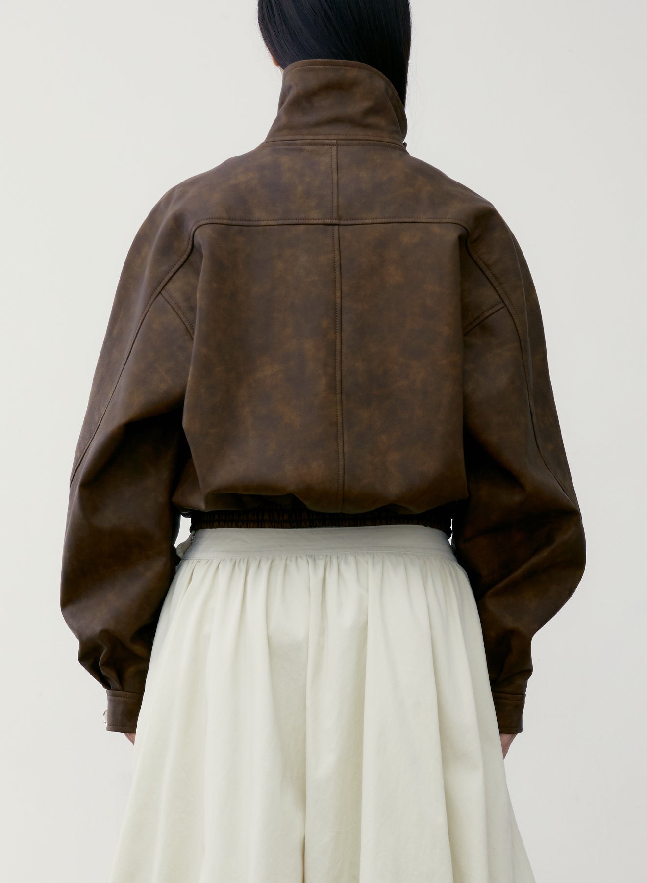 LOW CLASSIC PIGMENT WASHED LEATHER SHORT JACKET - BROWN