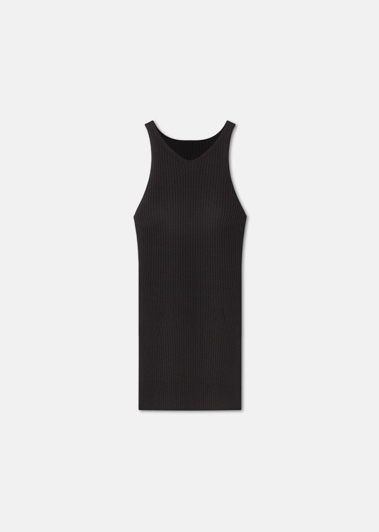 NANUSHKA SAVEA MATT VISCOSE RIB HALTER TOP - DARK BROWN