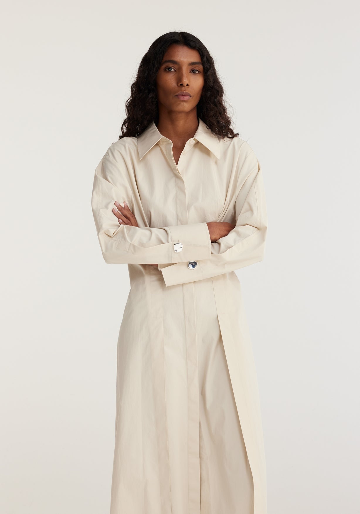 RÓHE WAISTED POPLIN DRESS - SAND