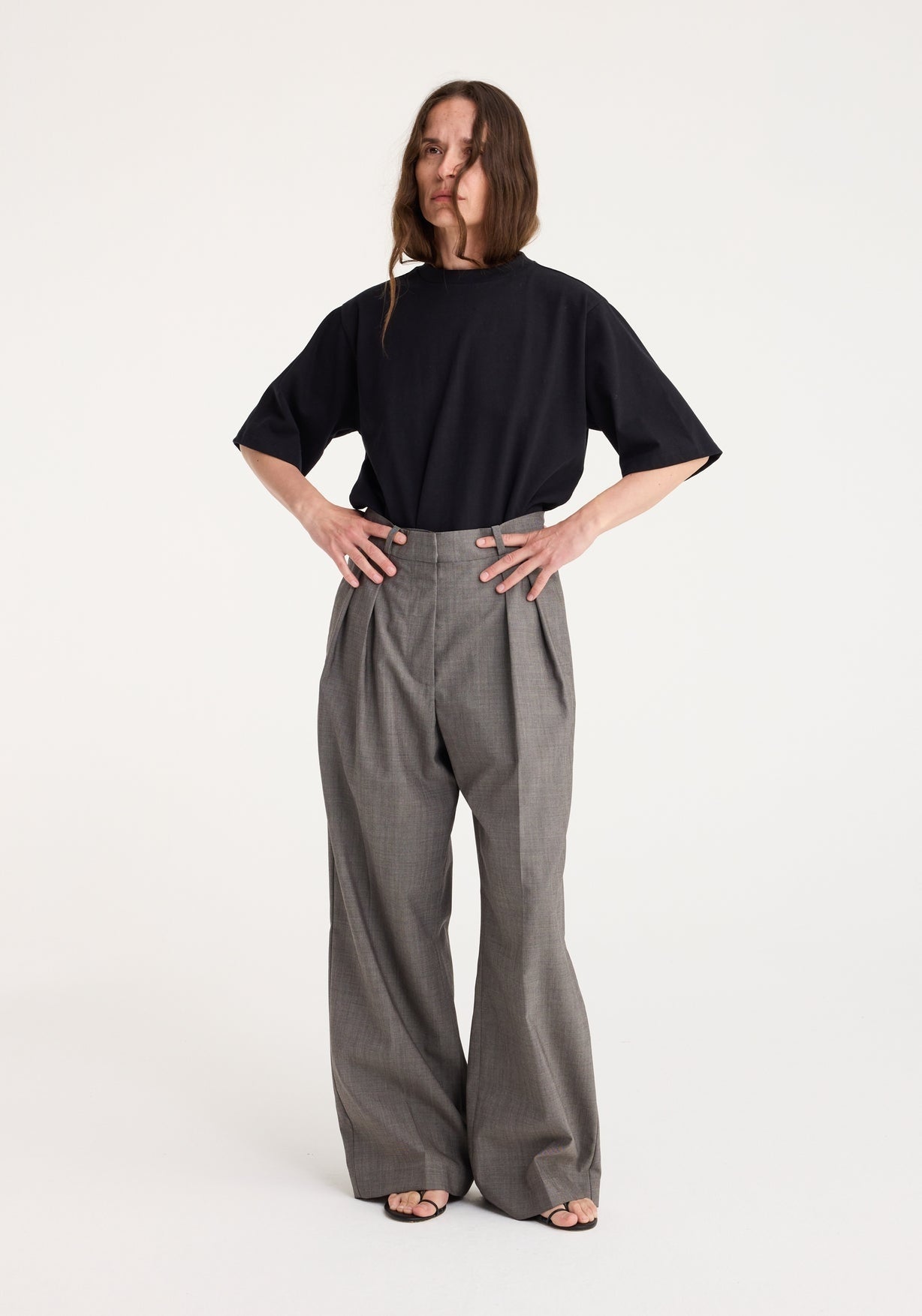 RÓHE WIDE LEG TAILORED TROUSERS - BICOLOR BLACK / CREME