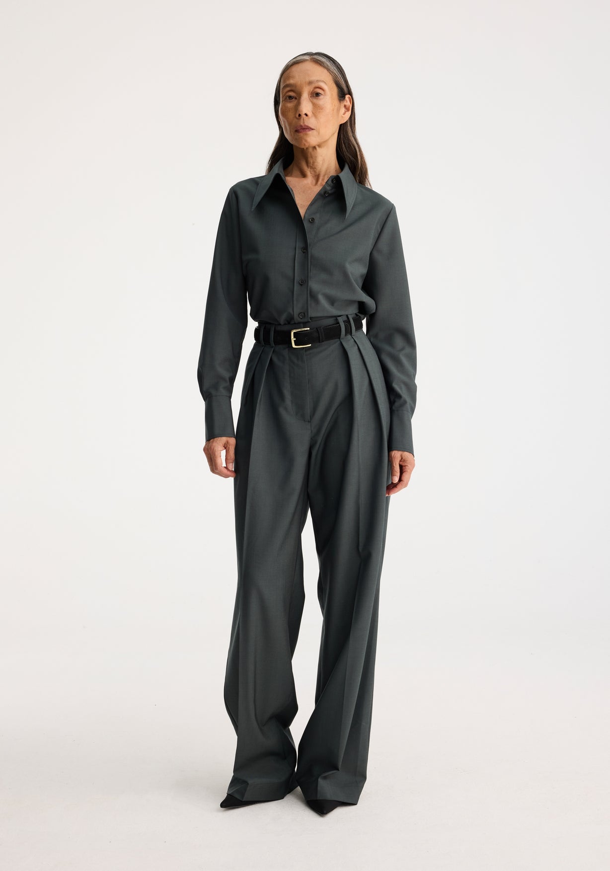 RÓHE WIDE LEG DOUBLE PLEATED TROUSERS - BOTTLE GREEN