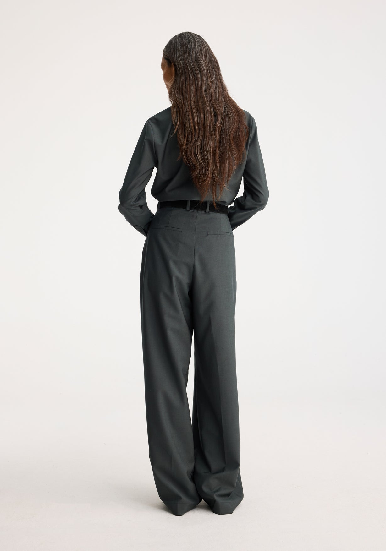 RÓHE WIDE LEG DOUBLE PLEATED TROUSERS - BOTTLE GREEN