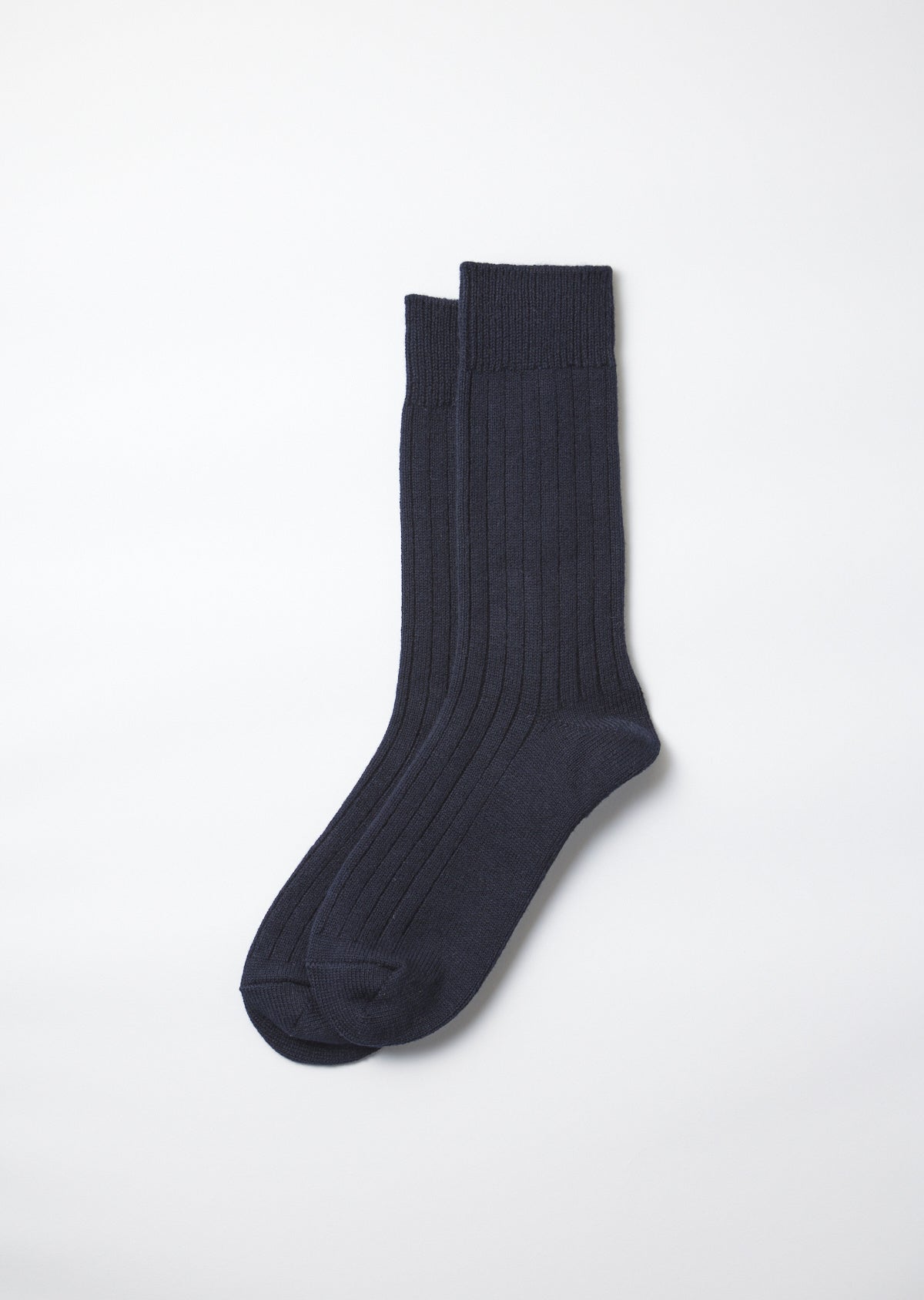 ROTOTO COTTON WOOL BLEND RIBBED CREW SOCKS - NAVY