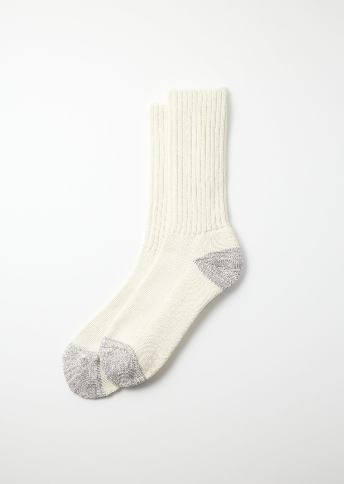 ROTOTO ROTOTO RIBBED OLD SCHOOL CREW SOCKS - ECRU