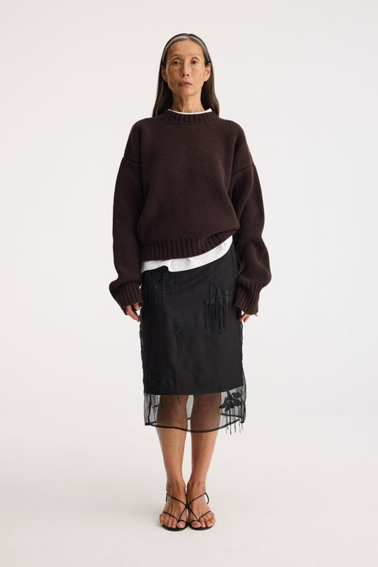 RÓHE EMBELLISHED TULIP ORGANZA SKIRT - BLACK