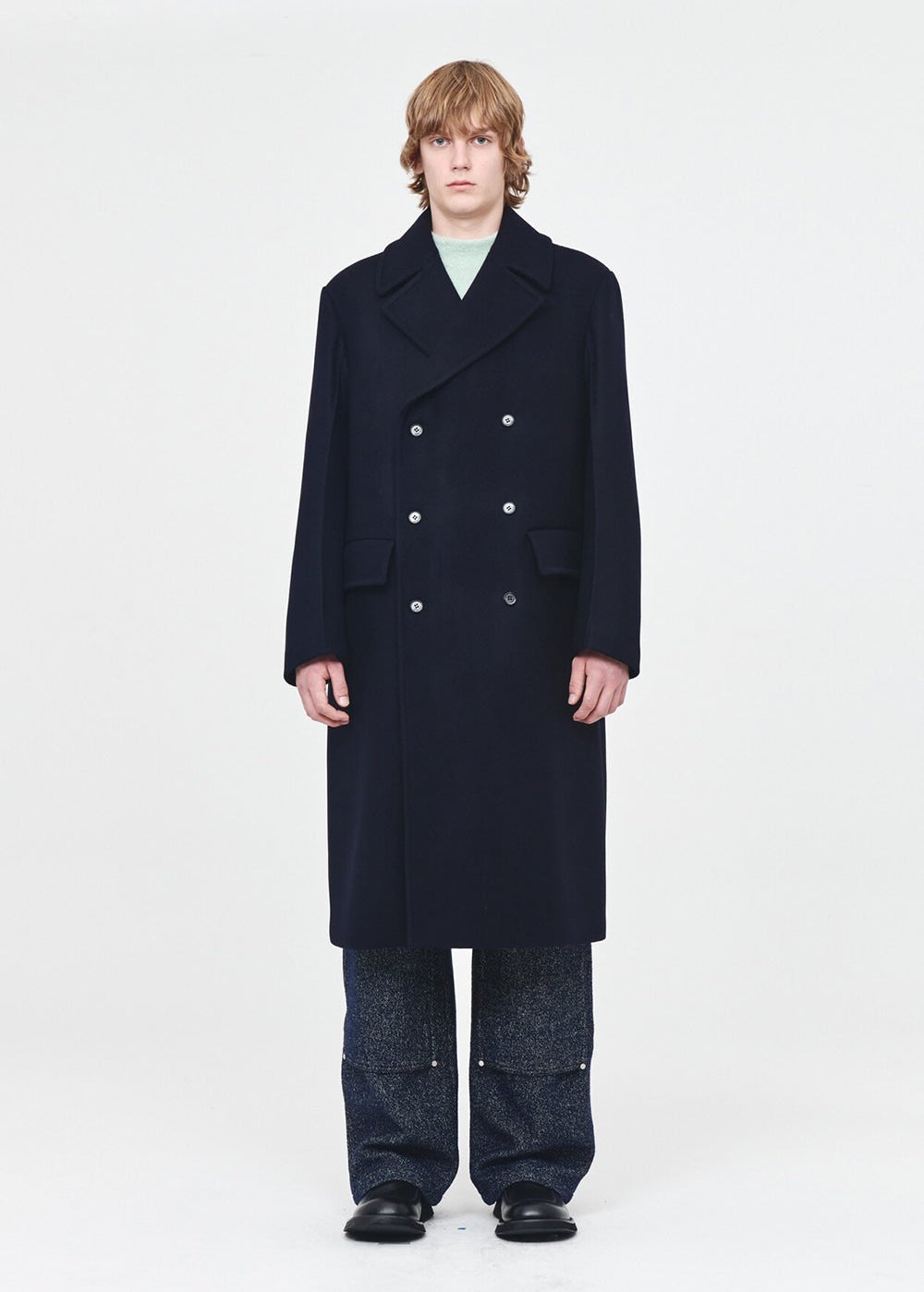 AFTER PRAY SHERMAN LONG PEACOAT - NAVY