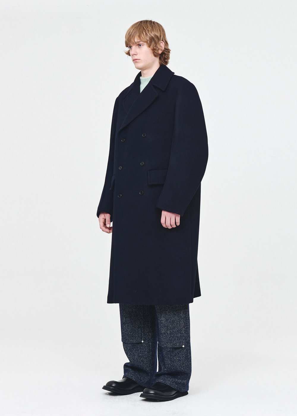 AFTER PRAY SHERMAN LONG PEACOAT - NAVY