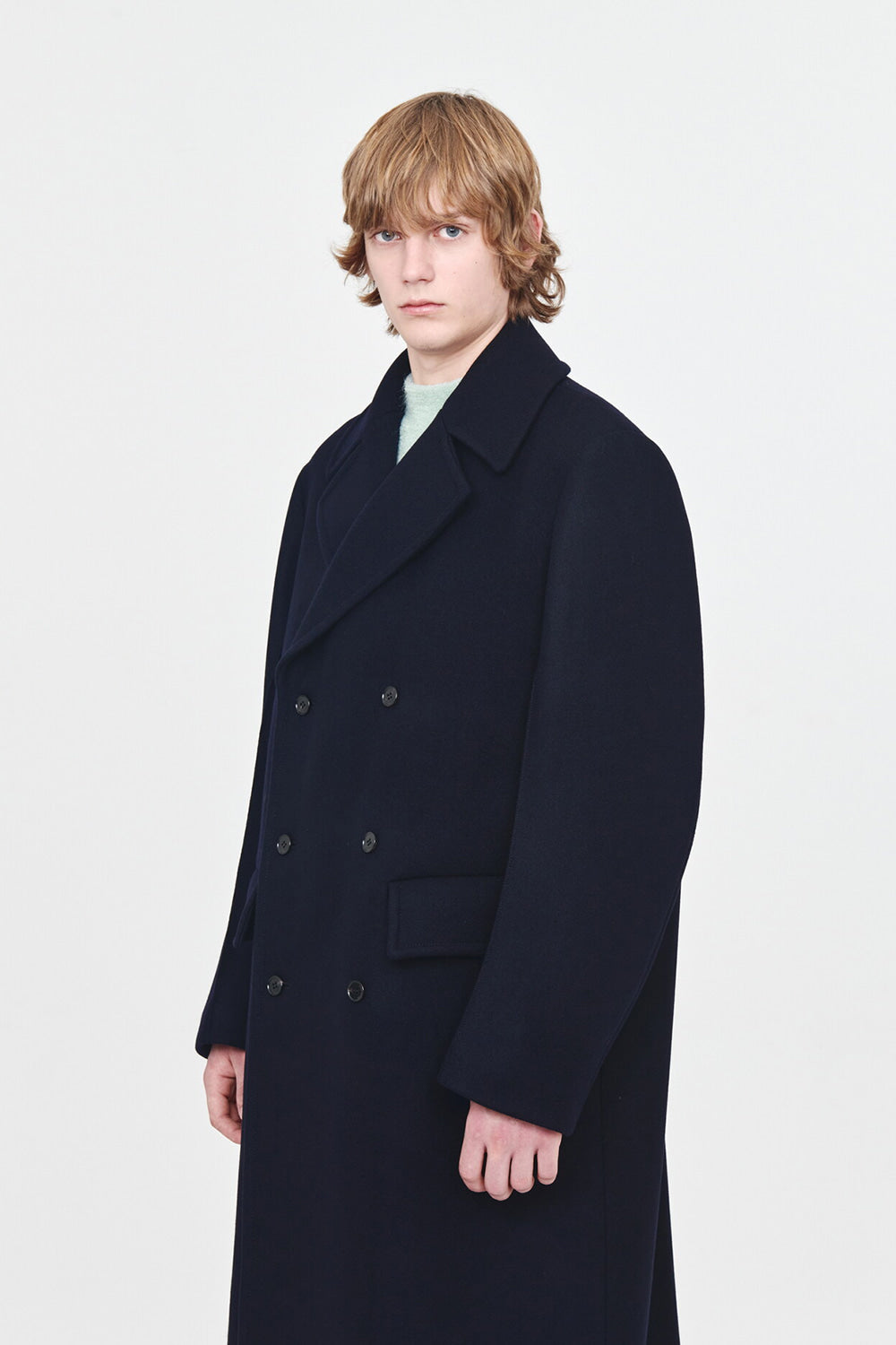 AFTER PRAY SHERMAN LONG PEACOAT - NAVY