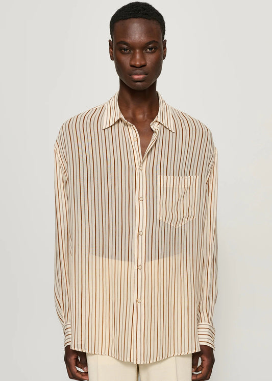 CMMN SWDN KAI SHEER SHIRT - BROWN STRIPE