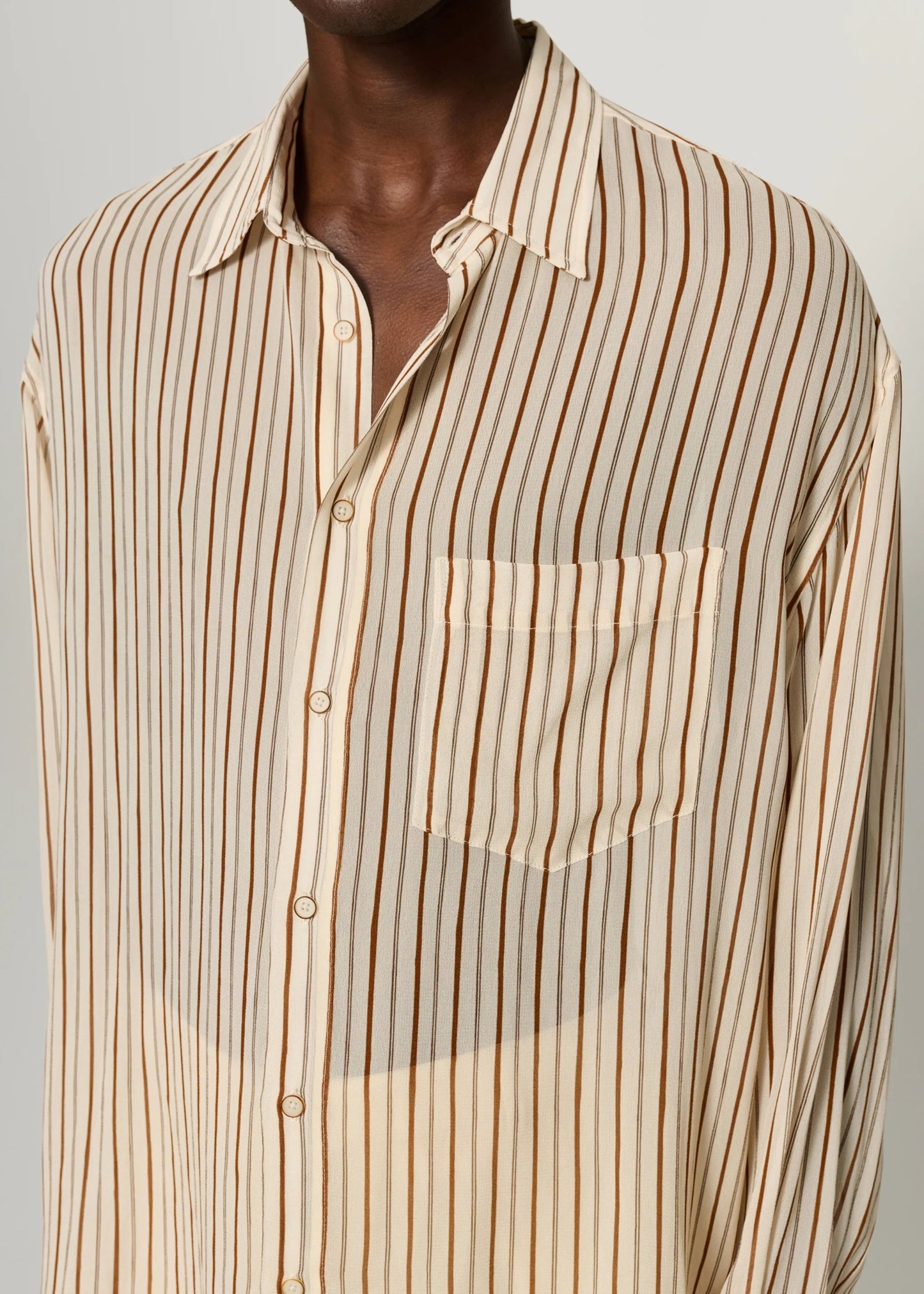 CMMN SWDN KAI SHEER SHIRT - BROWN STRIPE