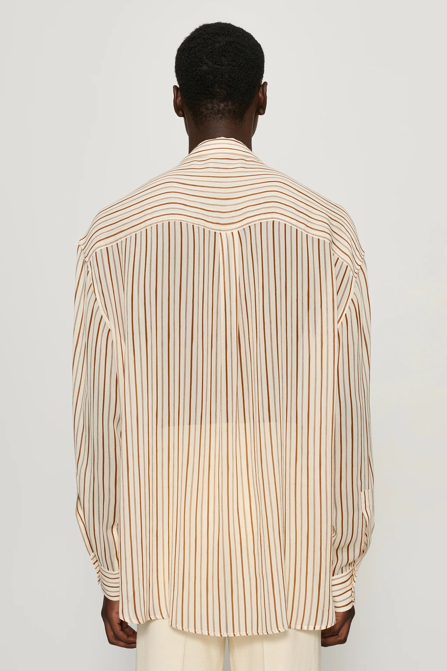 CMMN SWDN KAI SHEER SHIRT - BROWN STRIPE