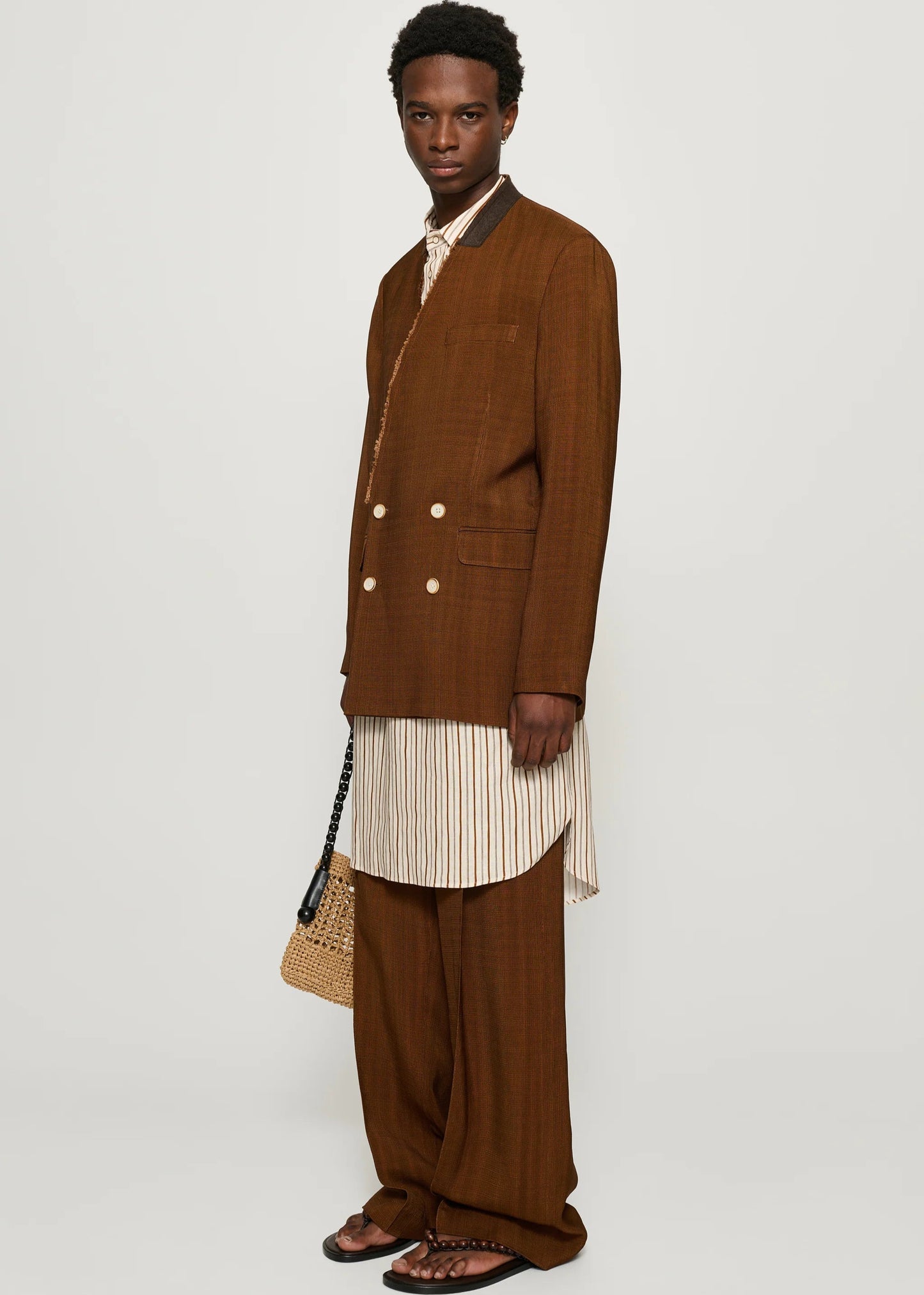 CMMN SWDN VINNY TAILORED COLLARLESS BLAZER - BROWN