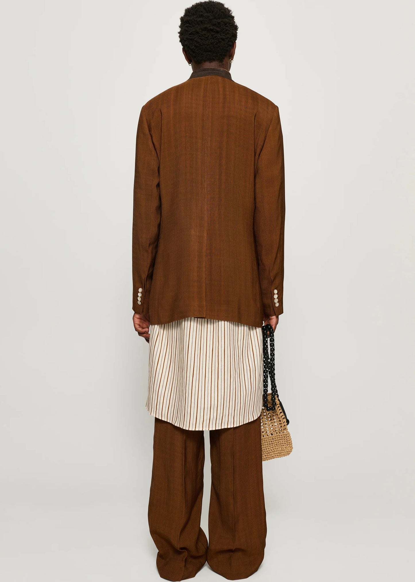 CMMN SWDN VINNY TAILORED COLLARLESS BLAZER - BROWN