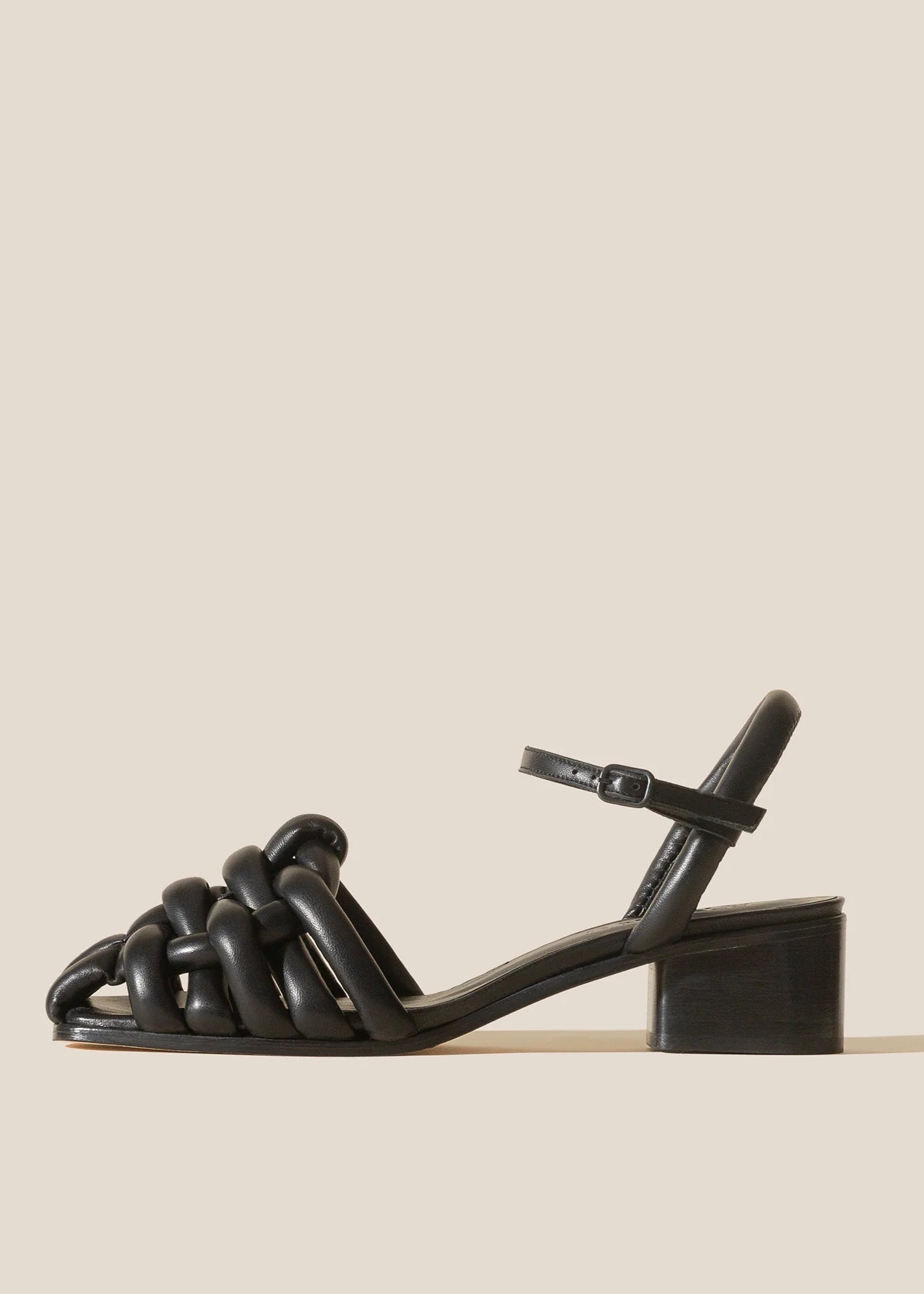 HEREU CABERSA SQUARE TOE PADDED HEELED SANDAL - BLACK