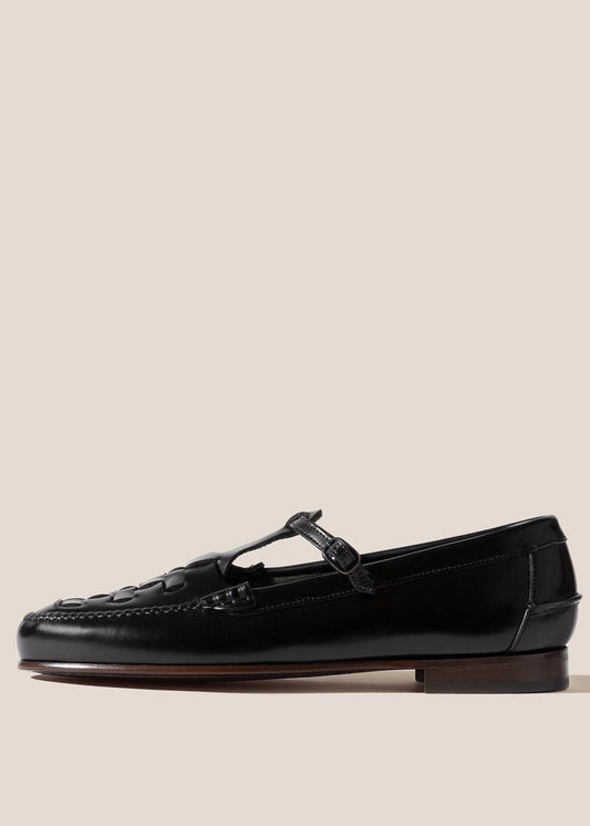 HEREU MAQUEDA INTERWOVEN T-BAR LOAFER - BLACK