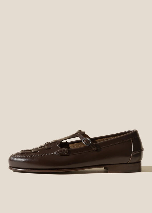 HEREU MAQUEDA INTERWOVEN T-BAR LOAFER - DARK BROWN