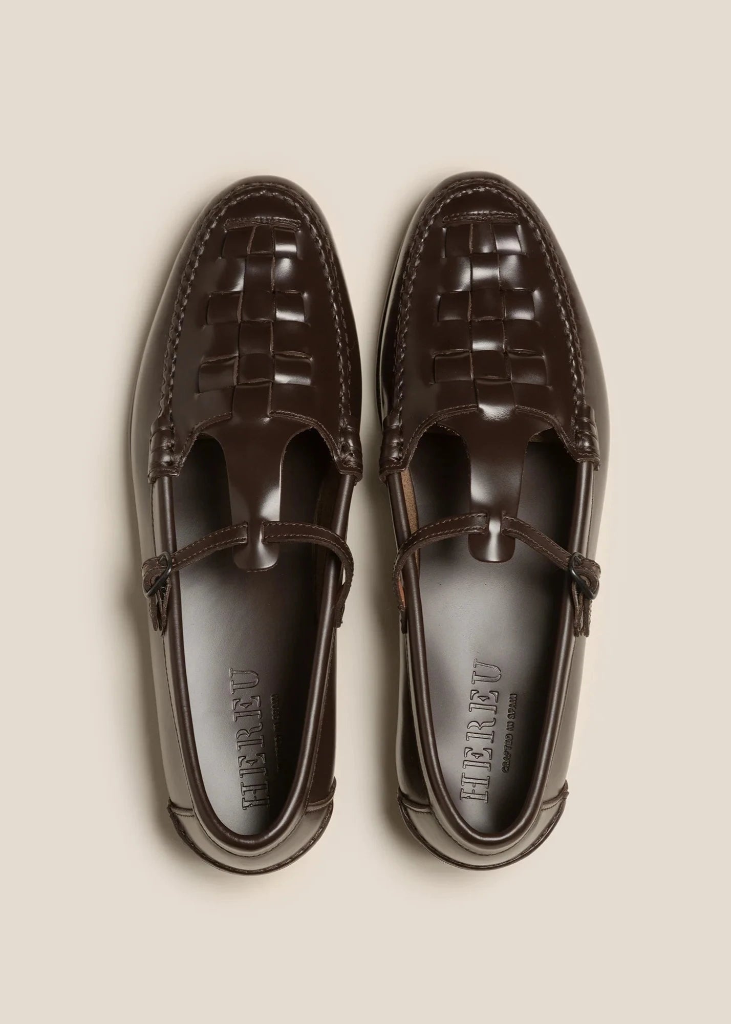 HEREU MAQUEDA INTERWOVEN T-BAR LOAFER - DARK BROWN