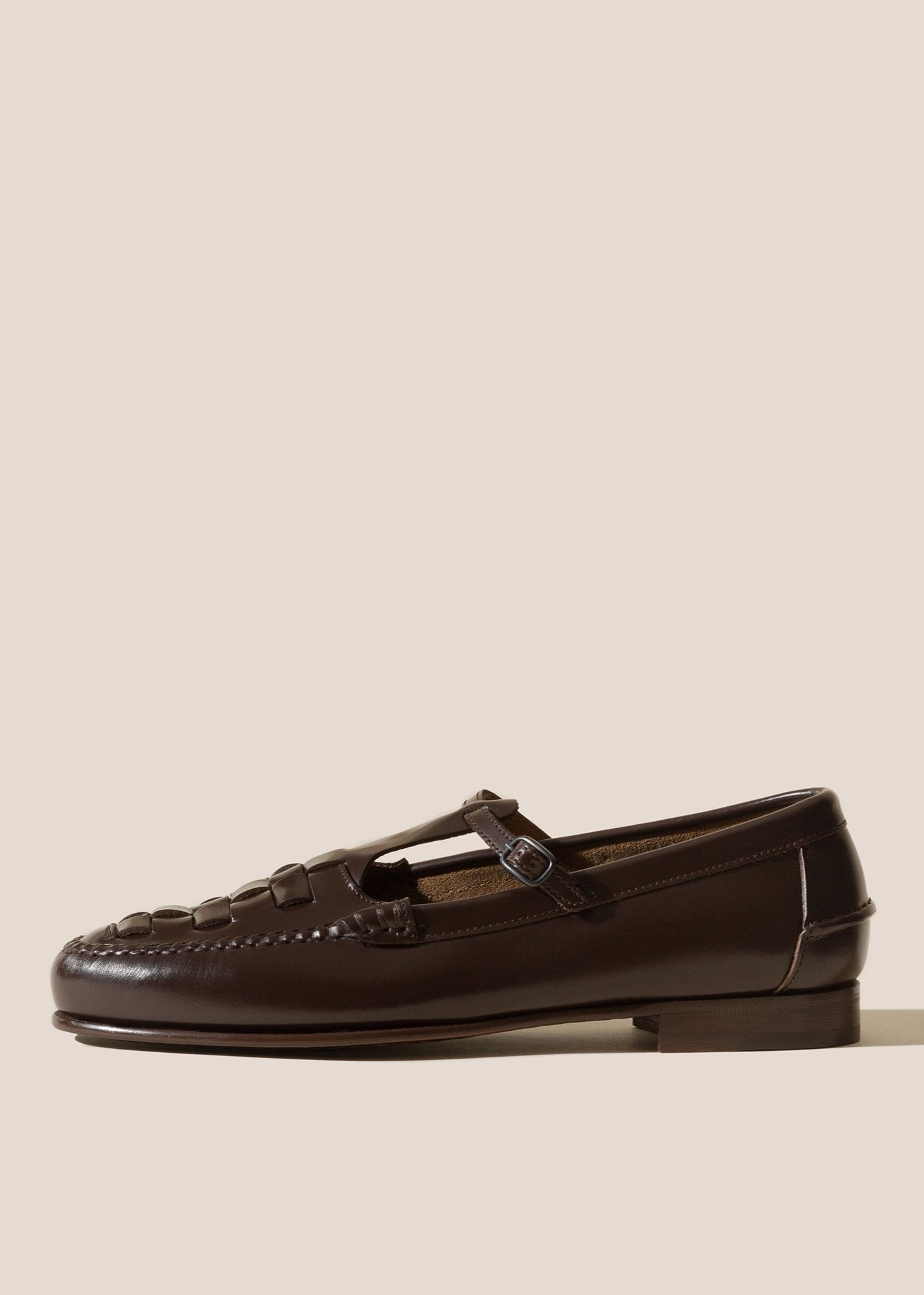 HEREU MEN MAQUEDA INTERWOVEN T-BAR LOAFER - DARK BROWN