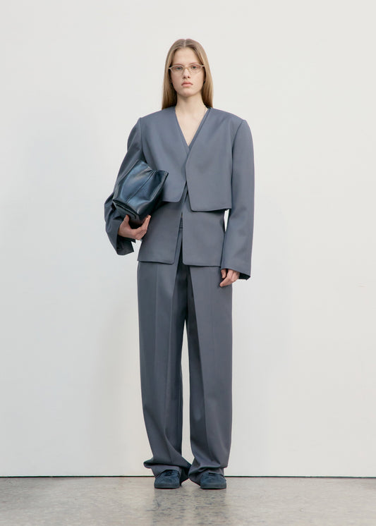 LOW CLASSIC COLLARLESS SHORT JACKET - GREY