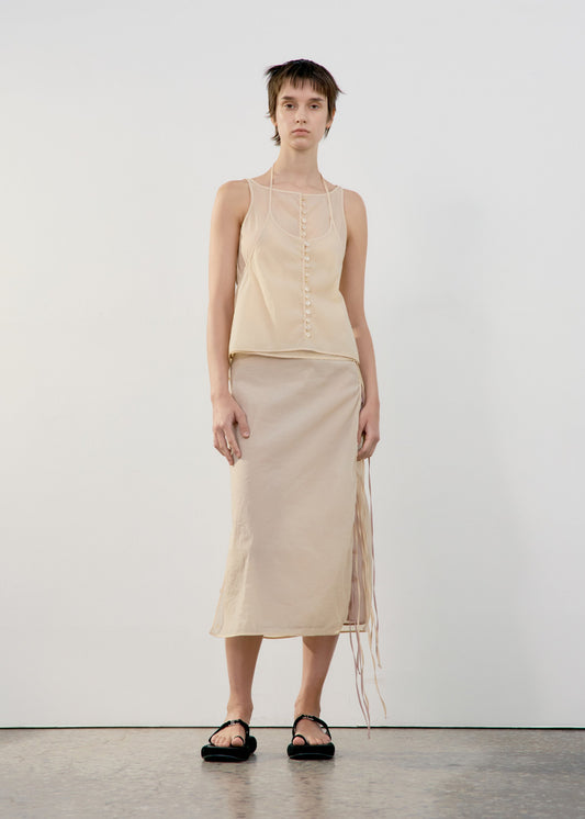 LOW CLASSIC SEE-THROUGH BUTTON LOOP SKIRT - BEIGE