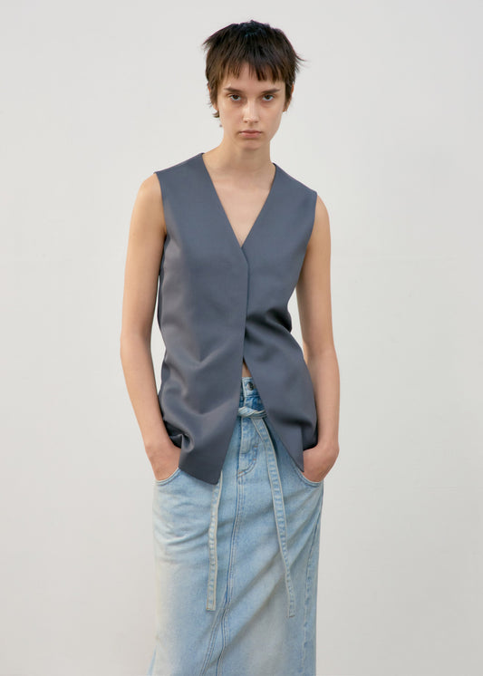 LOW CLASSIC WAIST POINT WOOL VEST - GREY