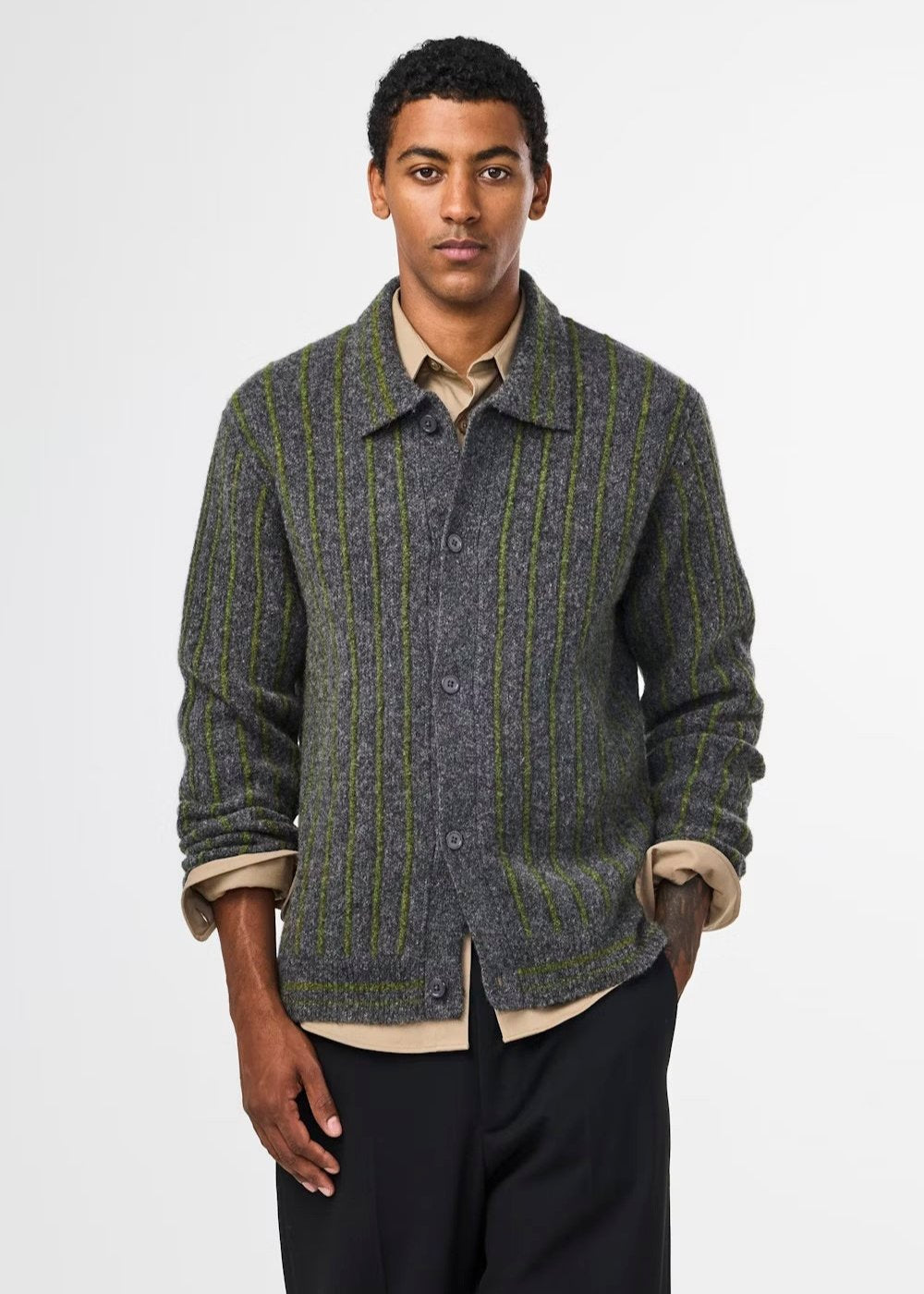 NN07 DARREN POLO CARDIGAN - MEDIUM GREY MELANGE