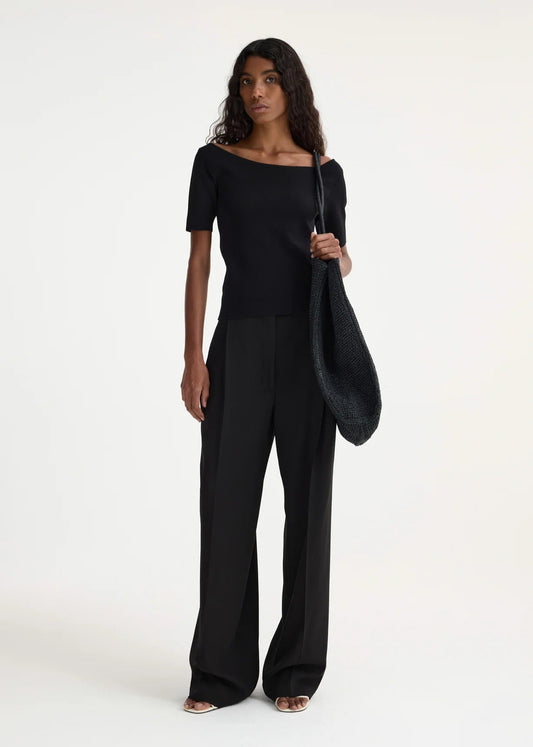 RÓHE BOAT NECK KNITTED TOP - BLACK