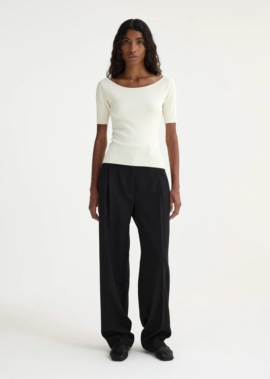 RÓHE BOAT NECK KNITTED TOP - OFF-WHITE