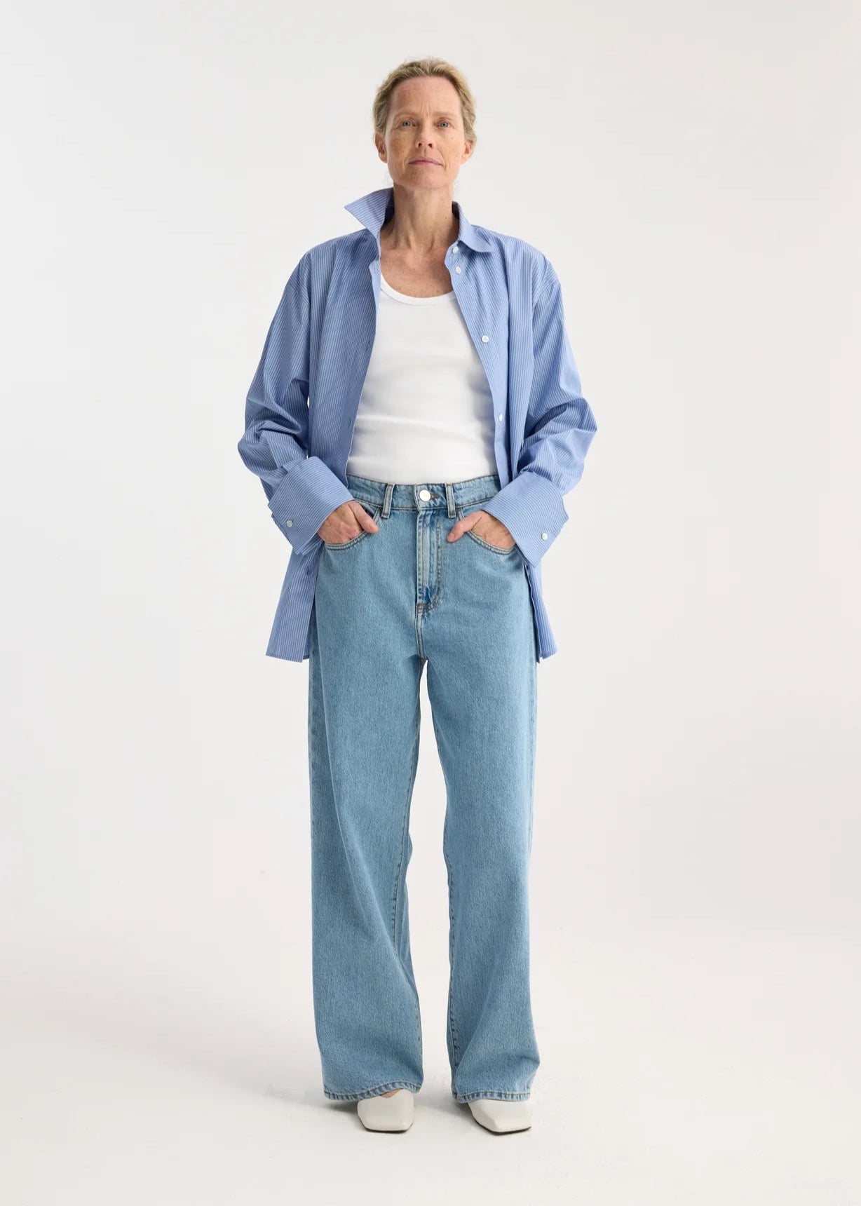 RÓHE OVERSIZED STRIPED SHIRT - LIGHT BLUE WHITE STRIPE