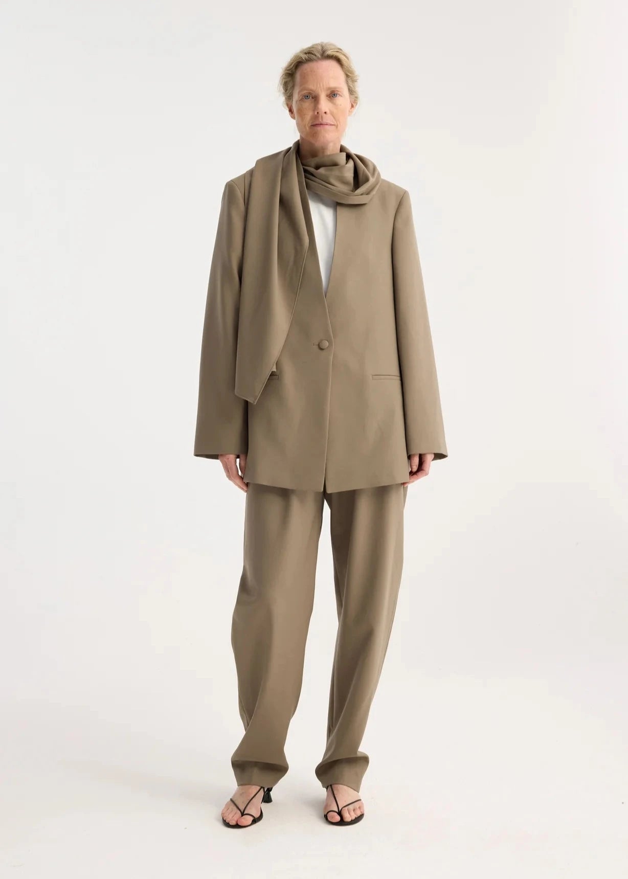 RÓHE BLAZER WITH INTEGRATED SCARF - KHAKI