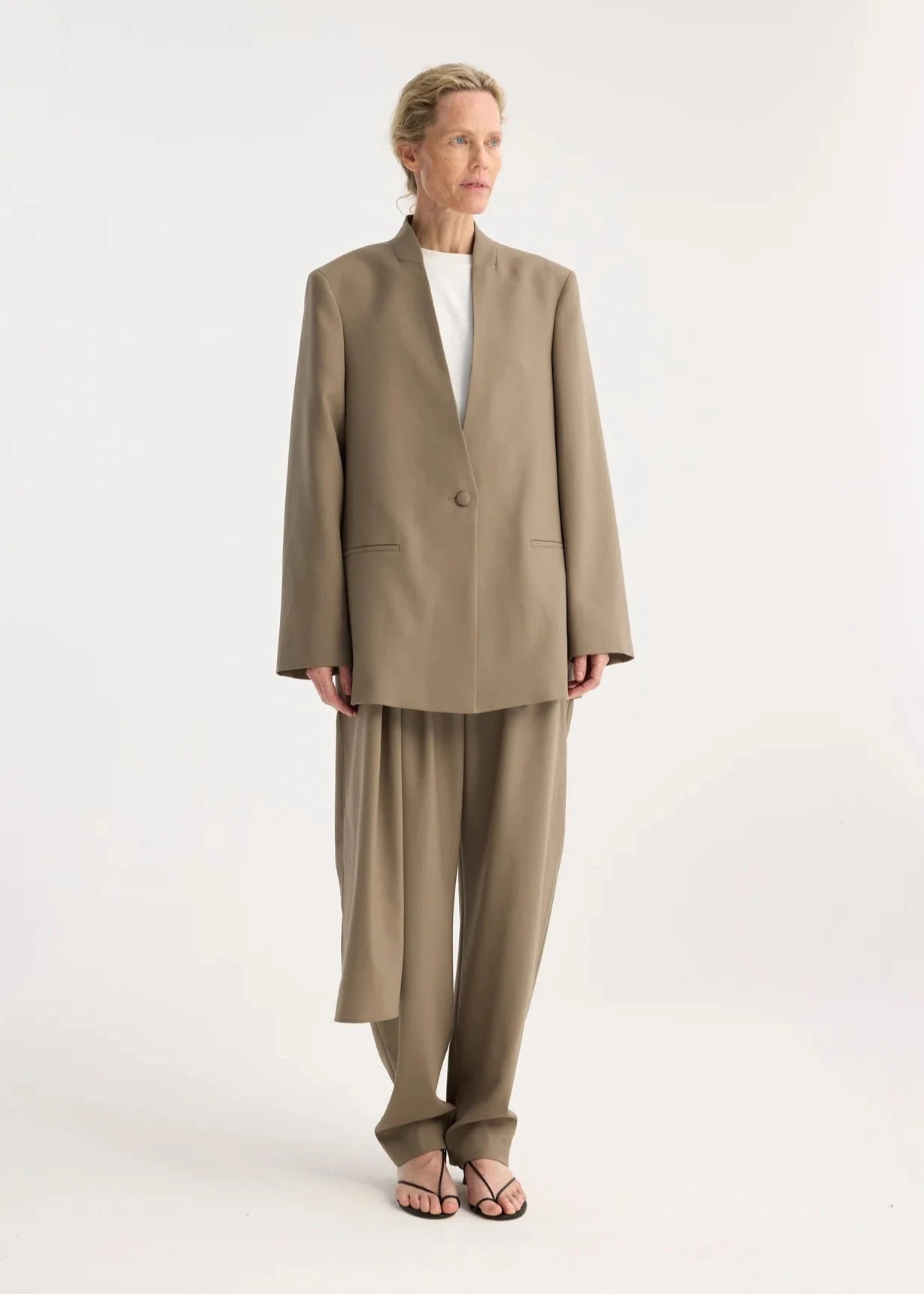 RÓHE BLAZER WITH INTEGRATED SCARF - KHAKI
