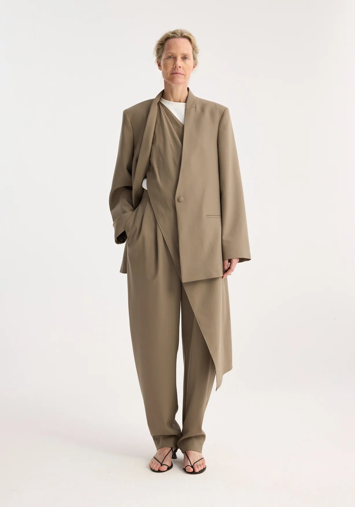RÓHE BLAZER WITH INTEGRATED SCARF - KHAKI