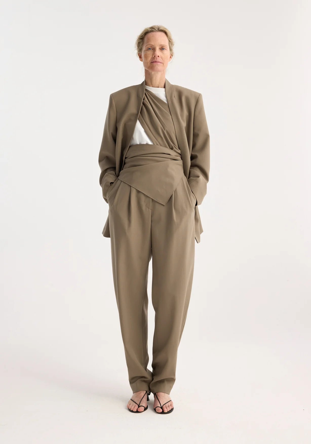 RÓHE BLAZER WITH INTEGRATED SCARF - KHAKI
