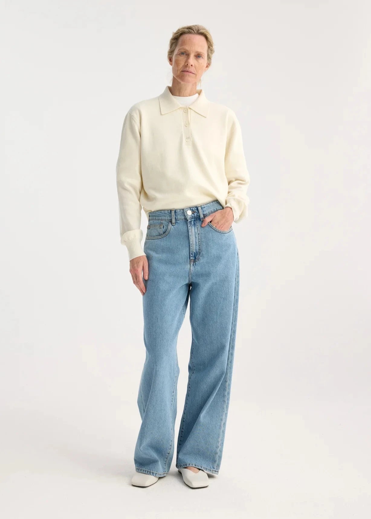 RÓHE CASHMERE MERINO WOOL POLO - OFF-WHITE