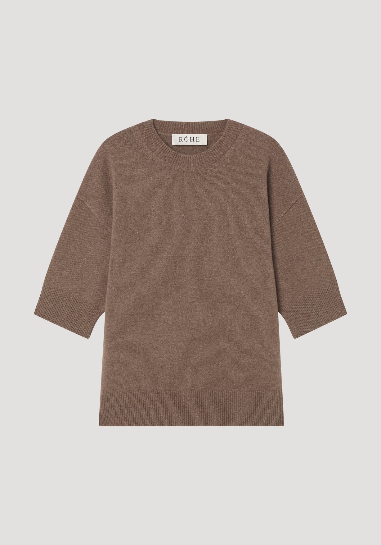 RÓHE COMPACT KNITTED SHORT SLEEVE TOP - TAUPE MELANGE