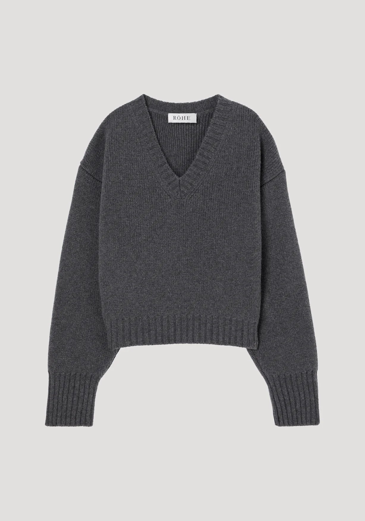 RÓHE COMPACT V-NECK JUMPER - MID GREY MELANGE