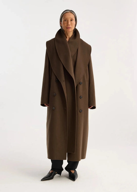 RÓHE DOUBLE FACED WOOL SCARF COAT - TAUPE