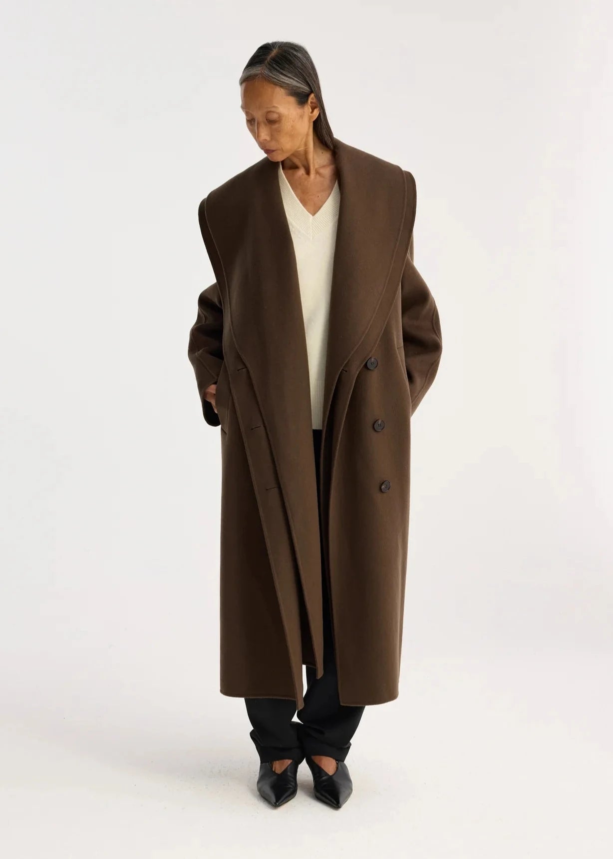 RÓHE DOUBLE FACED WOOL SCARF COAT - TAUPE