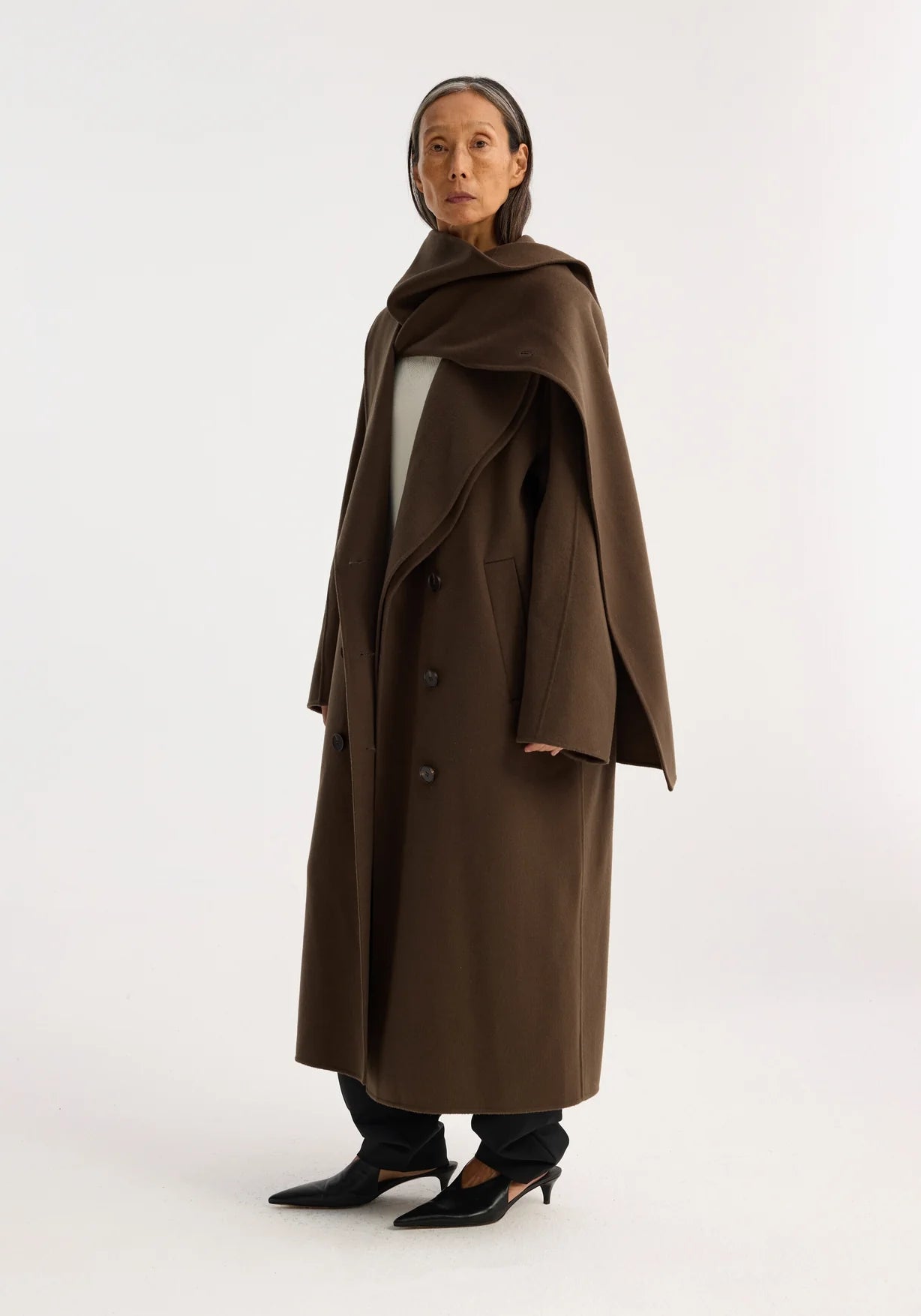 RÓHE DOUBLE FACED WOOL SCARF COAT - TAUPE