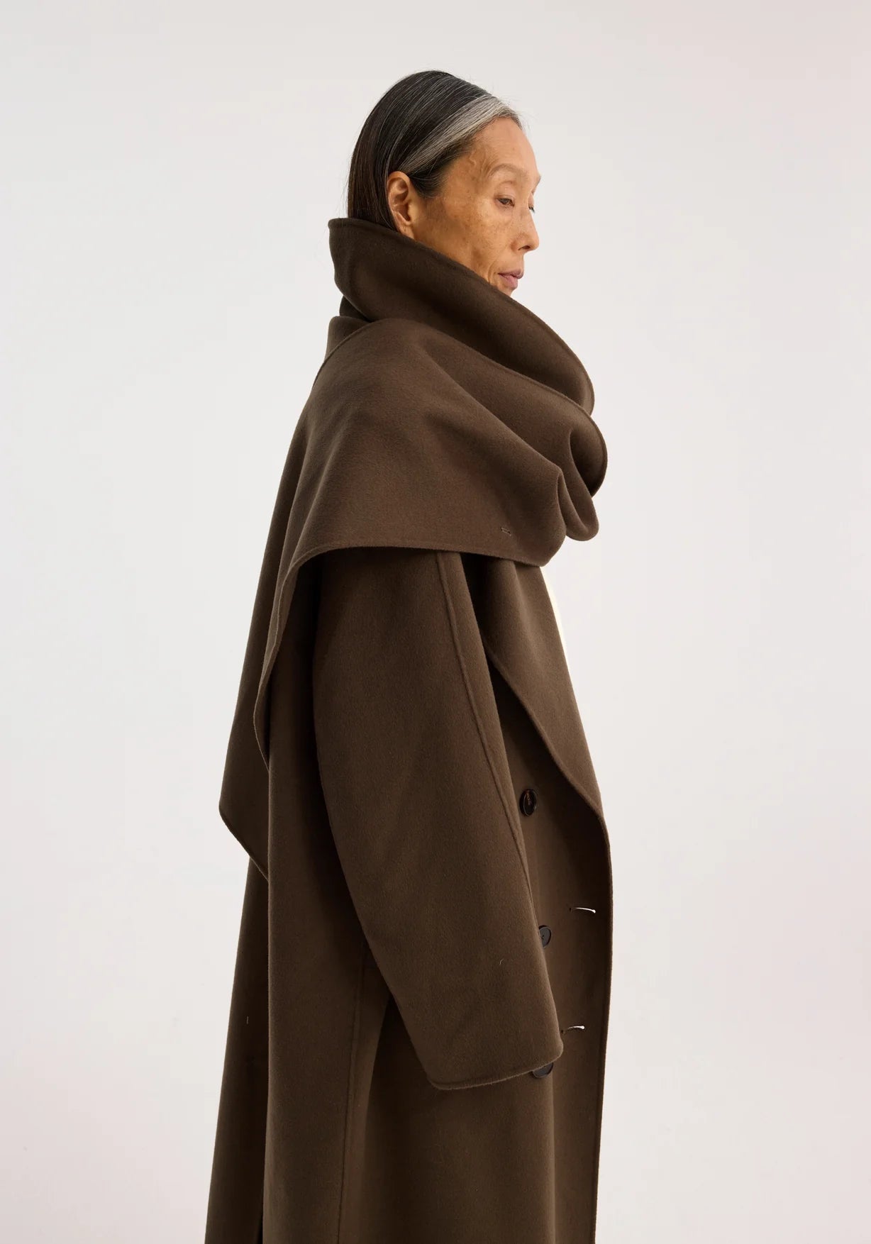 RÓHE DOUBLE FACED WOOL SCARF COAT - TAUPE