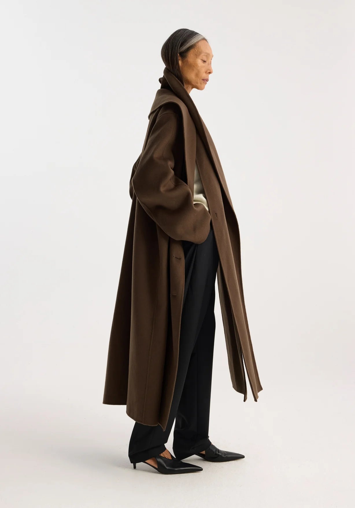 RÓHE DOUBLE FACED WOOL SCARF COAT - TAUPE