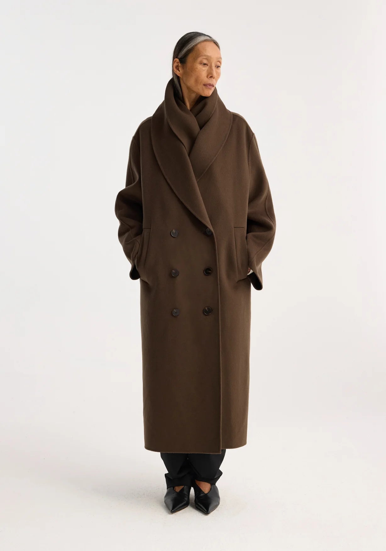 RÓHE DOUBLE FACED WOOL SCARF COAT - TAUPE