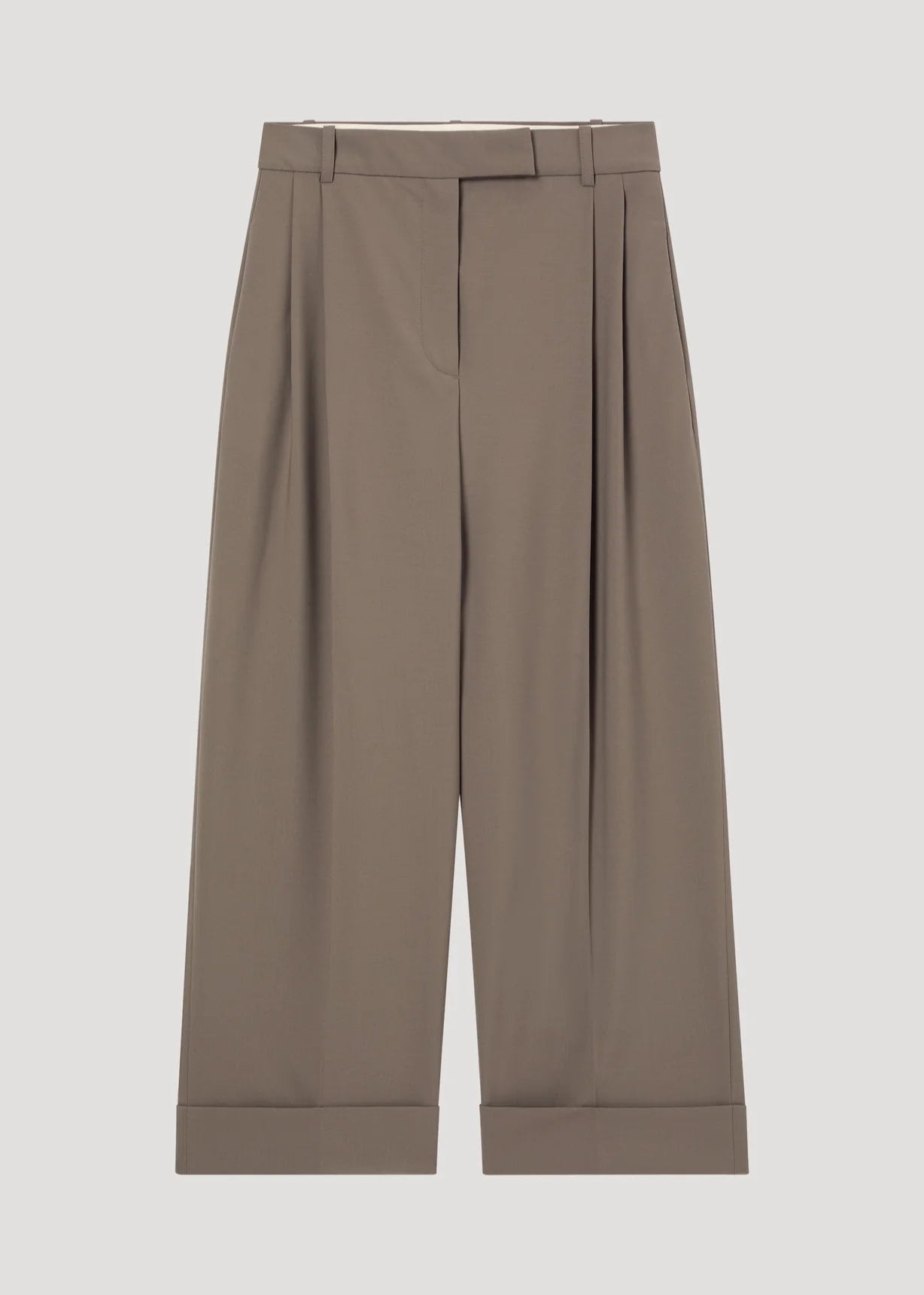 RÓHE HIGHWAIST PANTS WITH TURN-UP - TAUPE